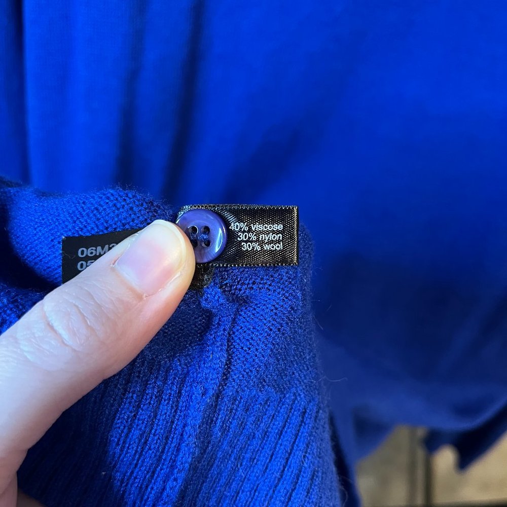 The Limited // Royal Blue Cerulean Long V-Neck Cardigan Tunic Sweater - Picture 7 of 7